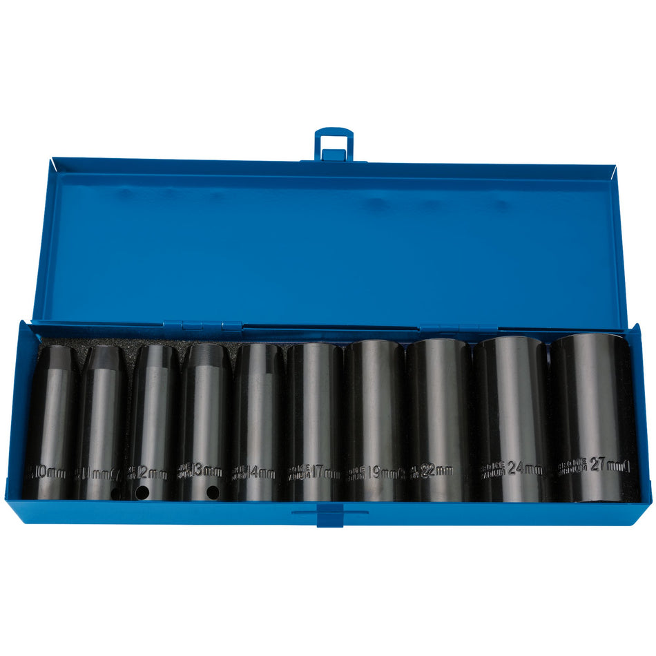 Draper 38369 Draper HI-TORQ® Metric Deep Impact Socket Set, 1/2" Sq. Dr. (10 Piece)