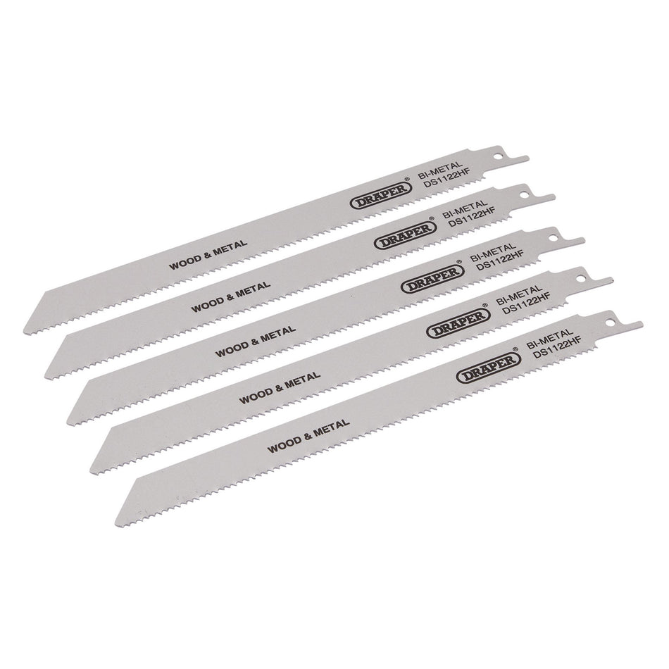 Draper 38754 Bi-metal Reciprocating Saw Blades for Multi-Purpose Cutting, 225mm, 10tpi (Pack of 5)