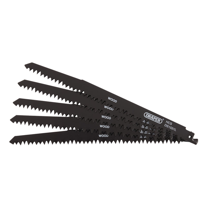 Draper 38803 Reciprocating Saw Blades for Wood Cutting, 240mm, 5tpi (Pack of 5)