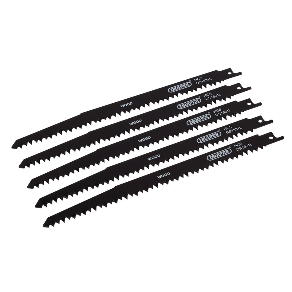 Draper 38803 Reciprocating Saw Blades for Wood Cutting, 240mm, 5tpi (Pack of 5)