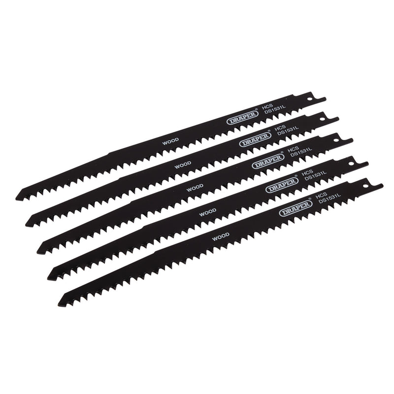 Draper 38803 Reciprocating Saw Blades for Wood Cutting, 240mm, 5tpi (Pack of 5)