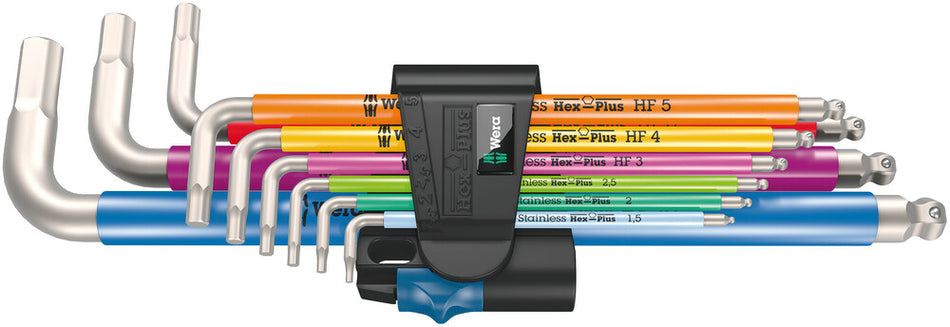 Wera 05022699001 3950/9 Hex-Plus Multicolour HF Stainless 1 L-key set, metric, stainless steel, with holding function, 9 pieces