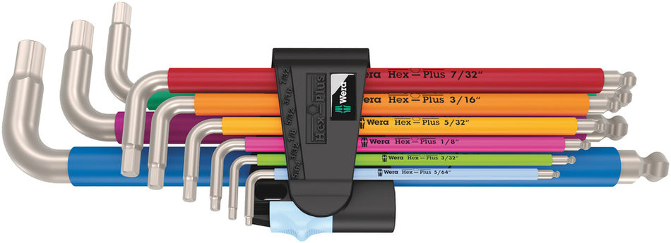 Wera 05022860001 3950/9 Hex-Plus Multicolour Imperial Stainless 1, imperial, stainless steel, 9 pieces
