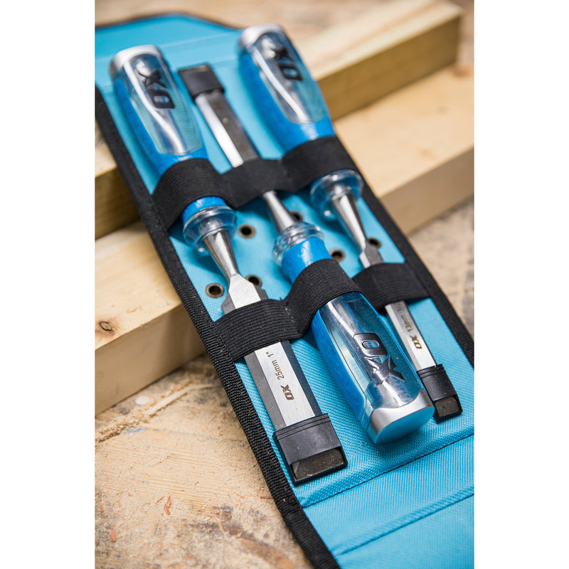 OX Tools OX-P371203 Pro 3 Piece Wood Chisel Set in Velcro Case