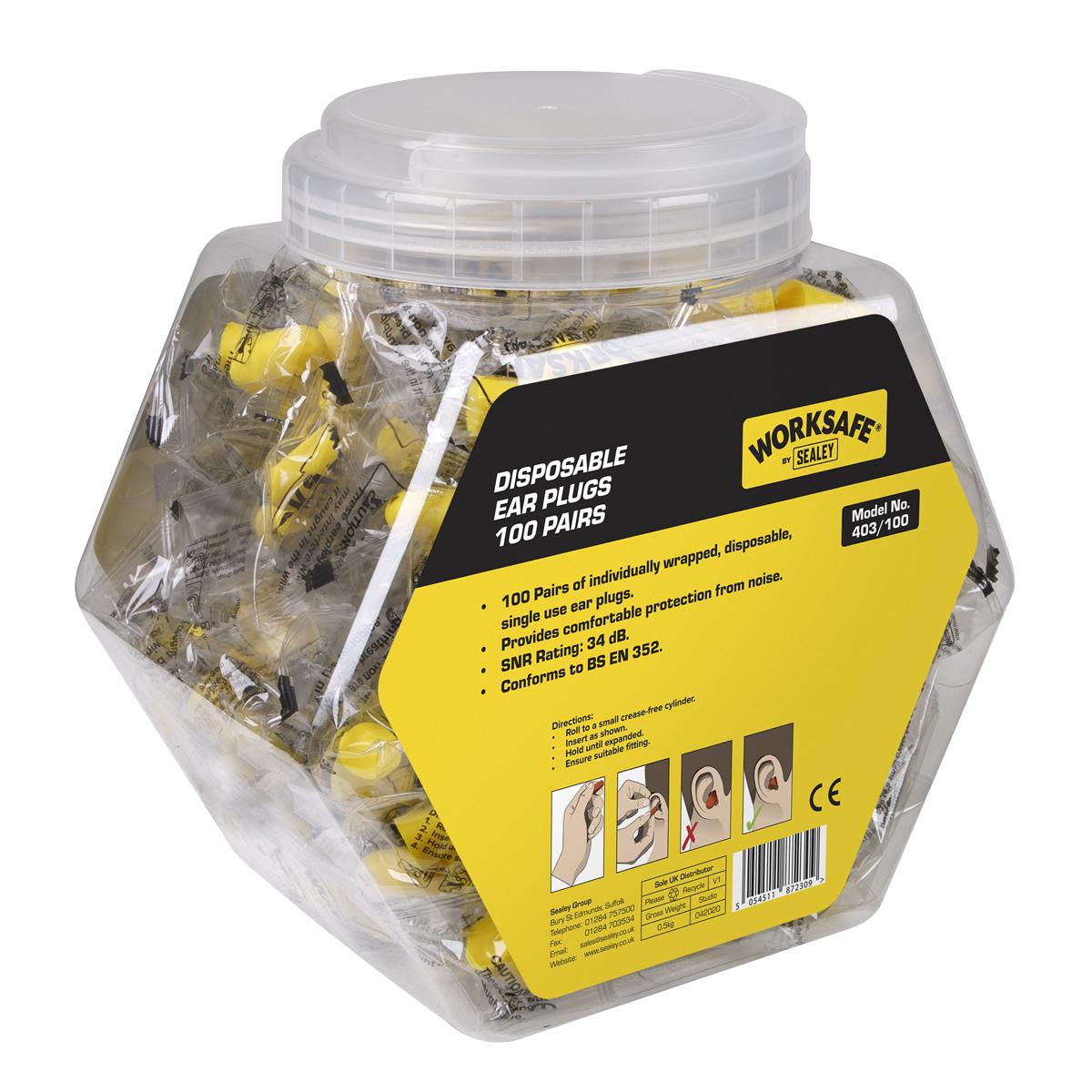 Sealey 403/100 Disposable Ear Plugs - 100 Pairs