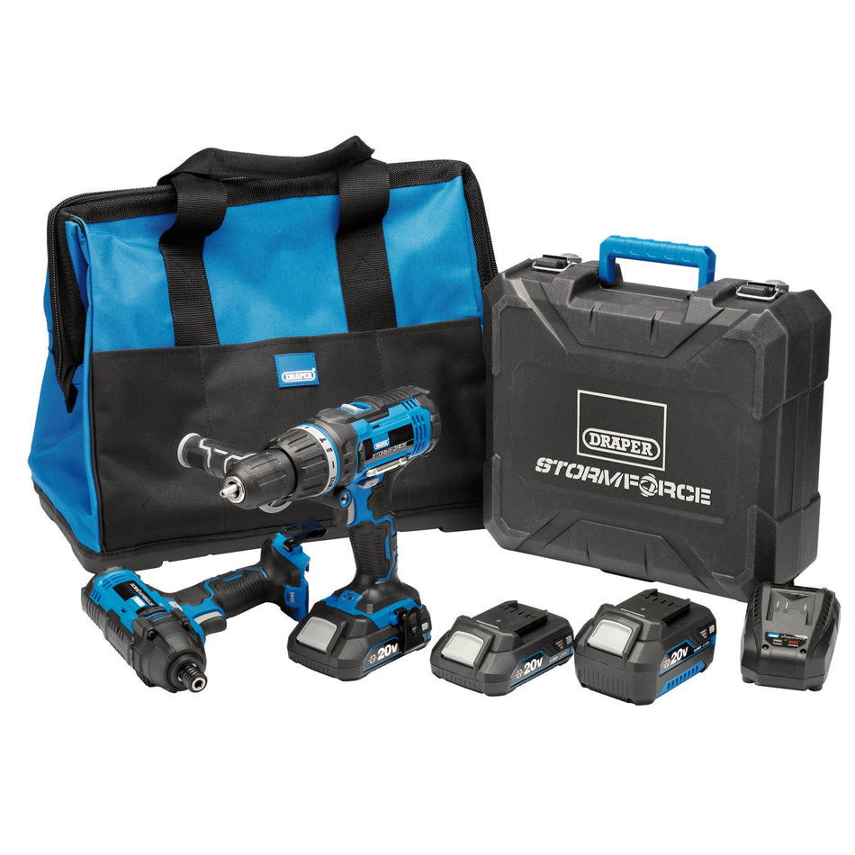 Draper 40448 Draper Storm Force® 20V Cordless Impact Kit (7 Piece)
