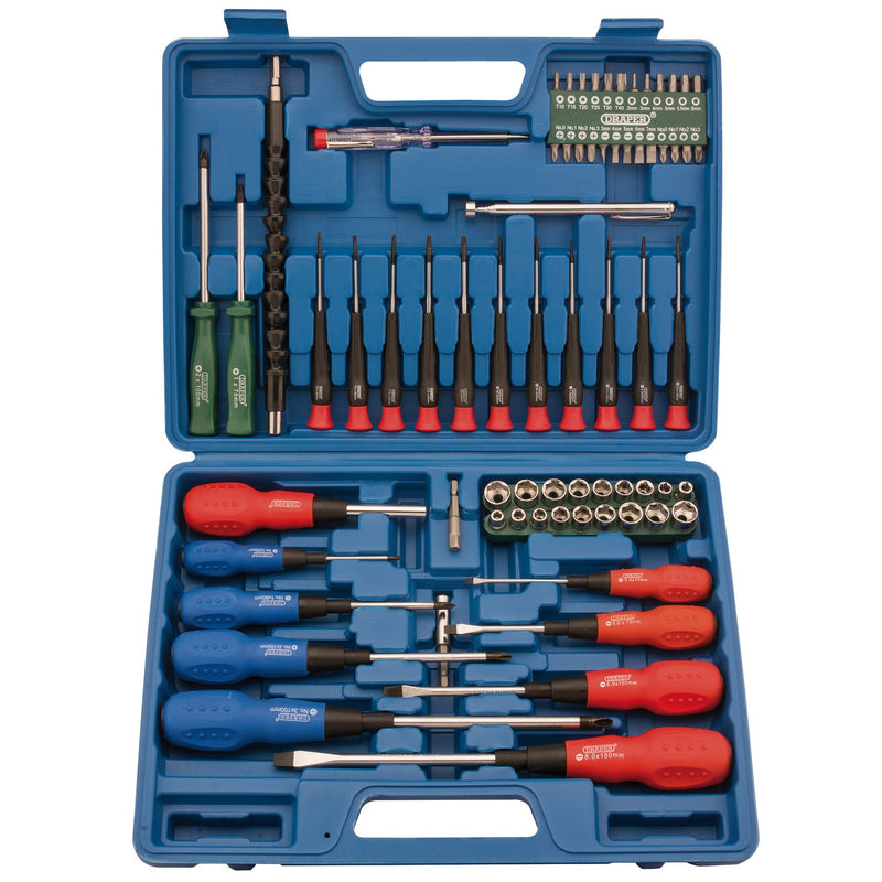 Draper 40850 Screwdriver, Socket and Bit Set, Blue (70 Piece)