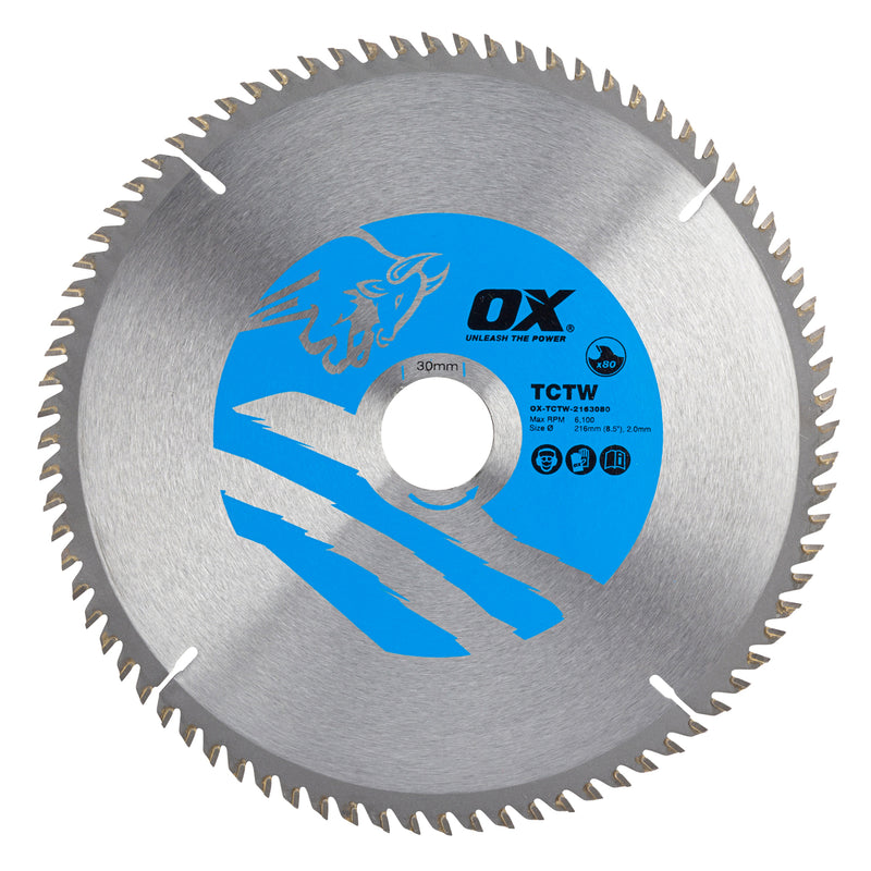 OX Tools OX-TCTW-2163080 Wood Cutting Circular Saw Blade 216/30mm, 80 Teeth ATB