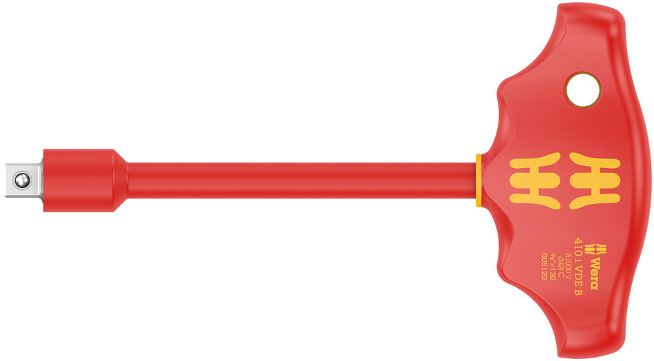Wera 05005120001 410 i VDE B VDE-insulated T-handle adapter screwdriver for 3/8" sockets, 3/8" x 130 mm
