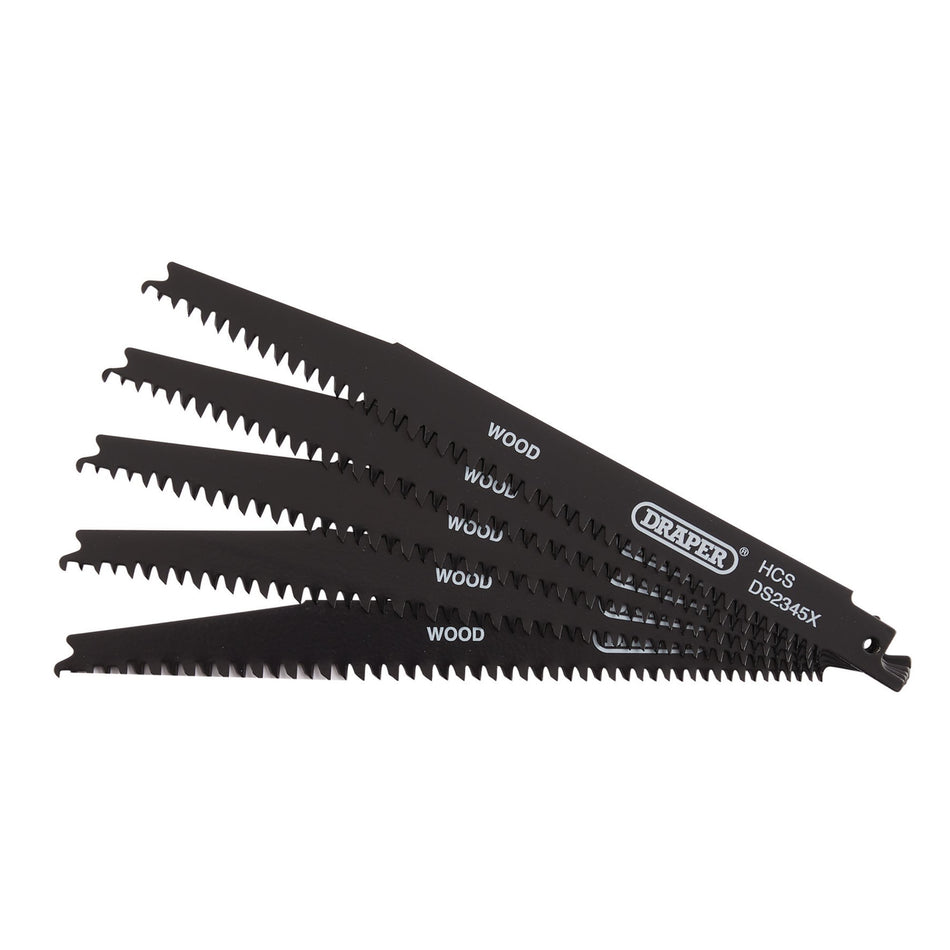 Draper 43063 Reciprocating Saw Blades for Wood and Plastic Cutting, 200mm, 6-10tpi (Pack of 5)