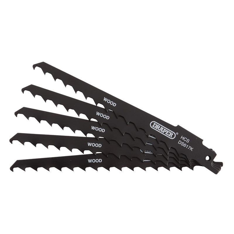 Draper 43066 Reciprocating Saw Blades for Wood and Plastic Cutting, 150mm, 3tpi (Pack of 5)