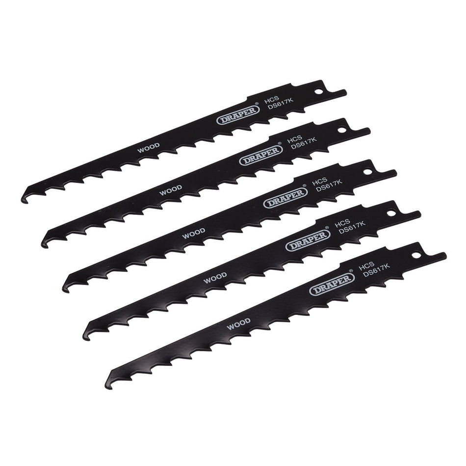 Draper 43066 Reciprocating Saw Blades for Wood and Plastic Cutting, 150mm, 3tpi (Pack of 5)