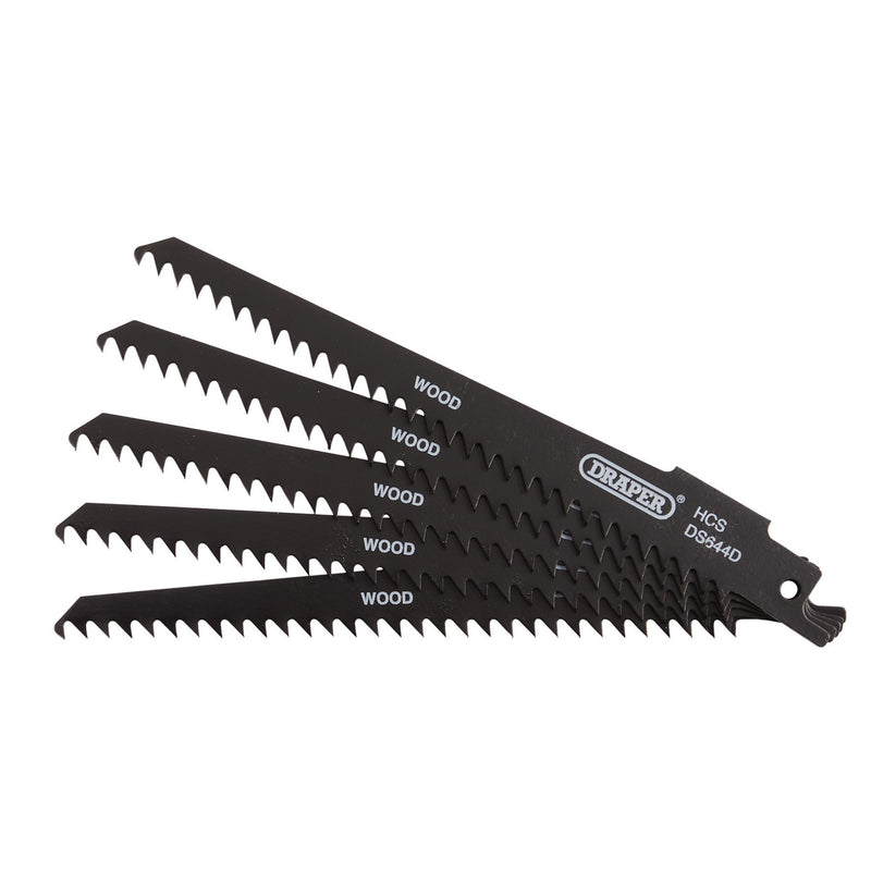 Draper 43430 Reciprocating Saw Blades for Wood and Plastic Cutting, 150mm, 6tpi (Pack of 5)