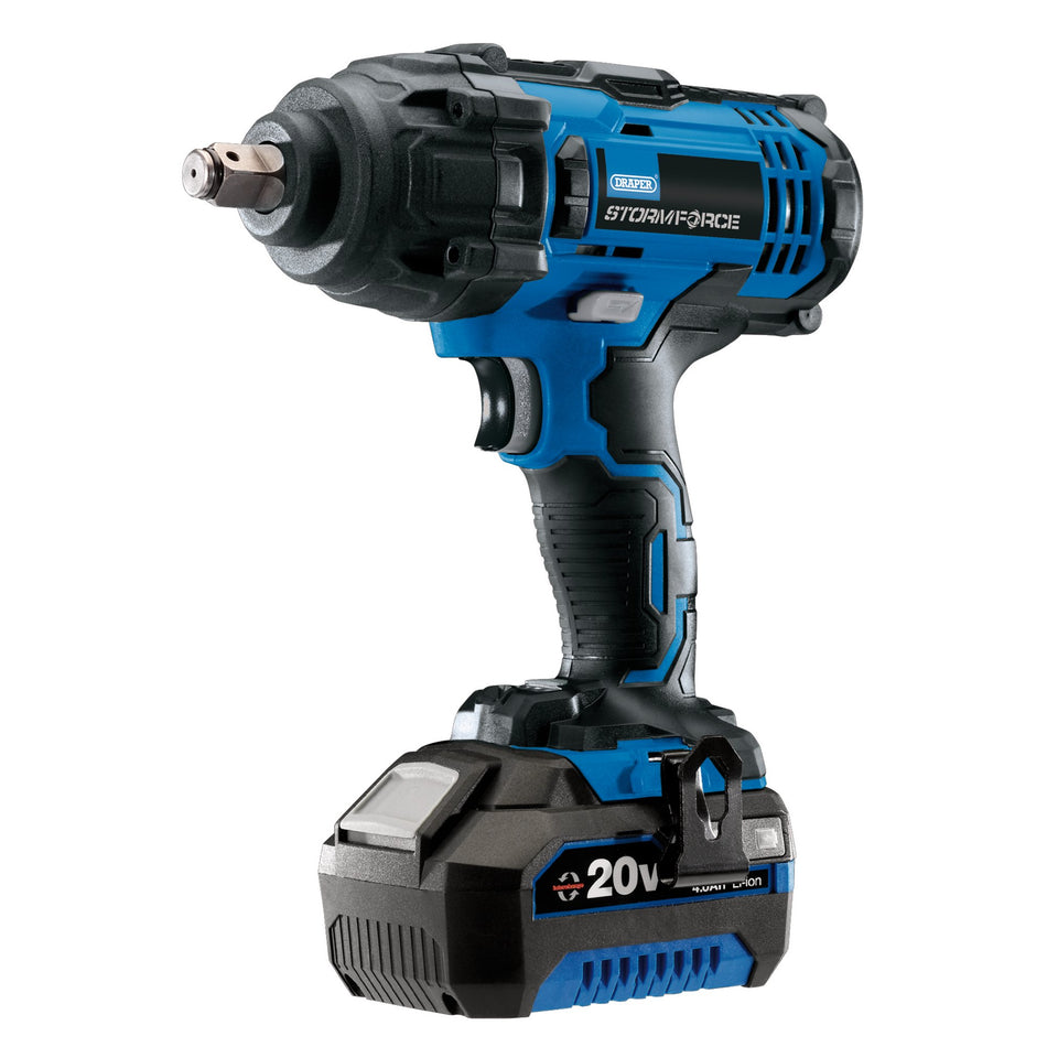 Draper 43785 Draper Storm Force® 20V Mid-Torque Impact Wrench, 1/2" Sq. Dr., 400Nm, 1 x 4.0Ah Battery, 1 x Charger