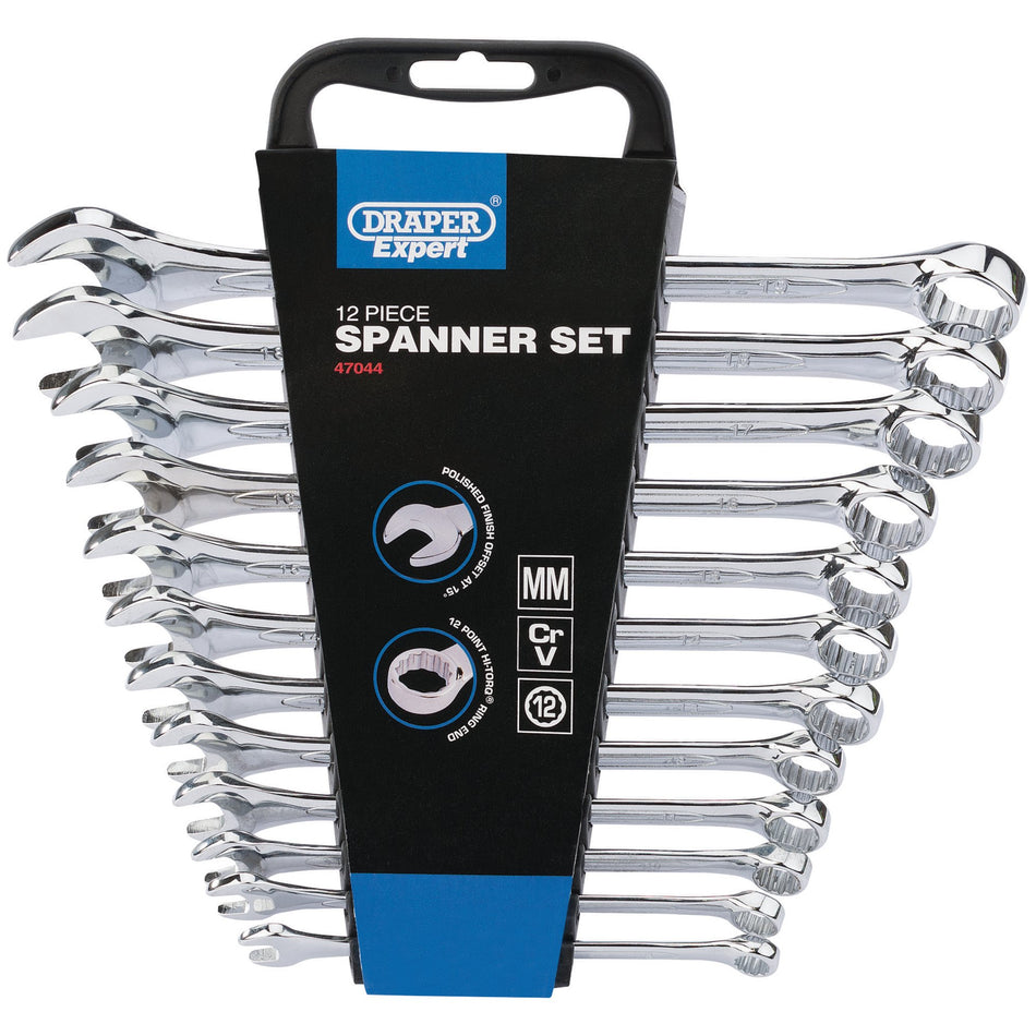 Draper 47044 Draper Expert HI-TORQ® Metric Combination Spanner Set, 8 - 19mm (12 Piece)