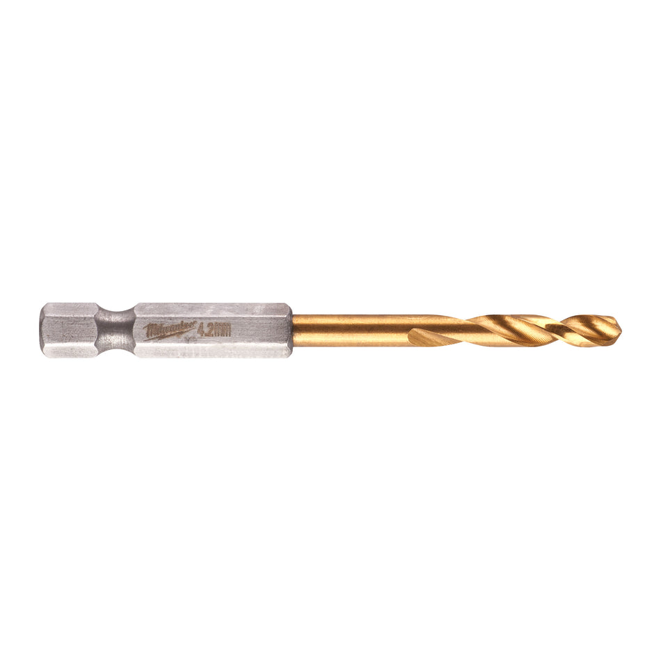 Milwaukee 48894709 Red Hex HSS-G Tin. Shockwave Drill Bit 4.2 x 74 mm