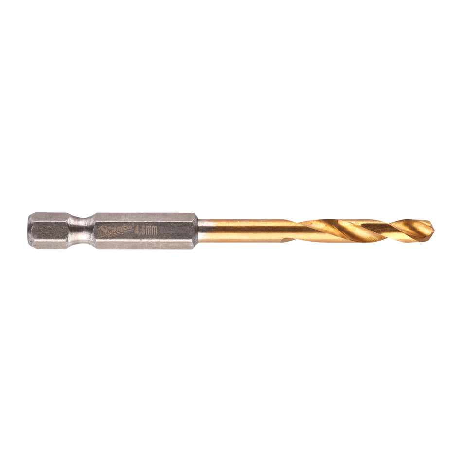 Milwaukee 48894710 Red Hex HSS-G Tin. Shockwave Drill Bit 4.5 x 76 mm