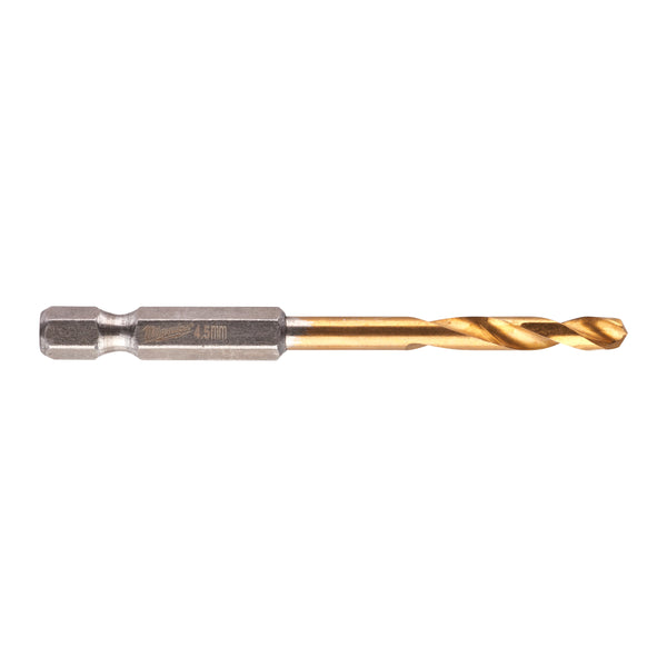 Milwaukee 48894710 Red Hex HSS-G Tin. Shockwave Drill Bit 4.5 x 76 mm
