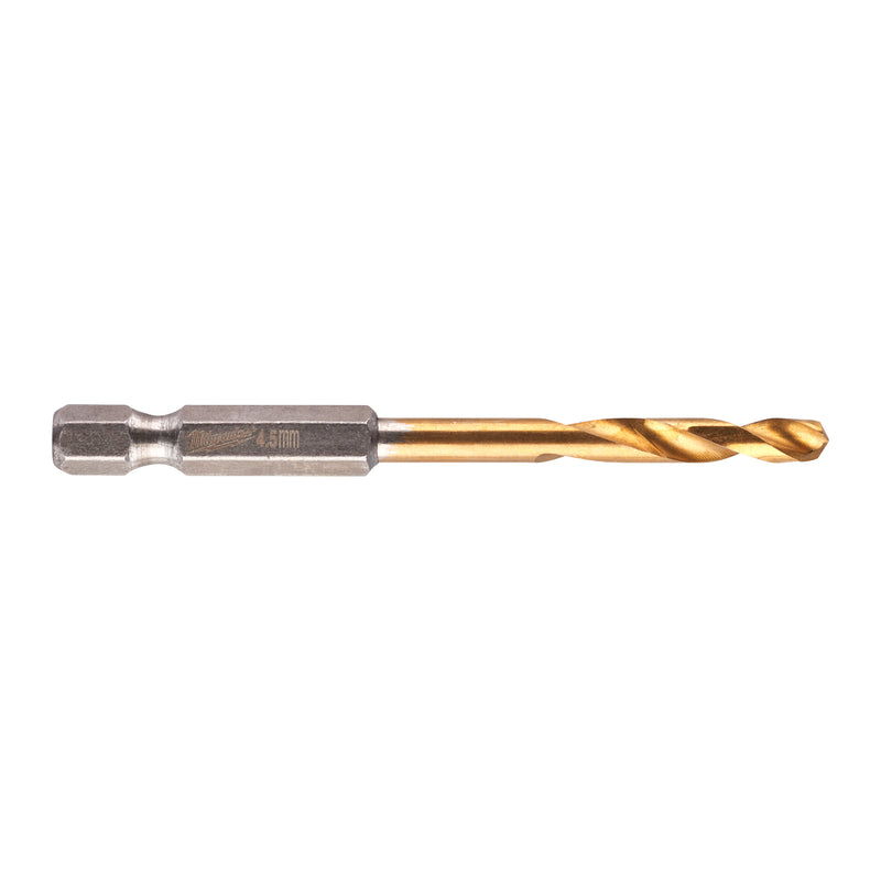 Milwaukee 48894710 Red Hex HSS-G Tin. Shockwave Drill Bit 4.5 x 76 mm