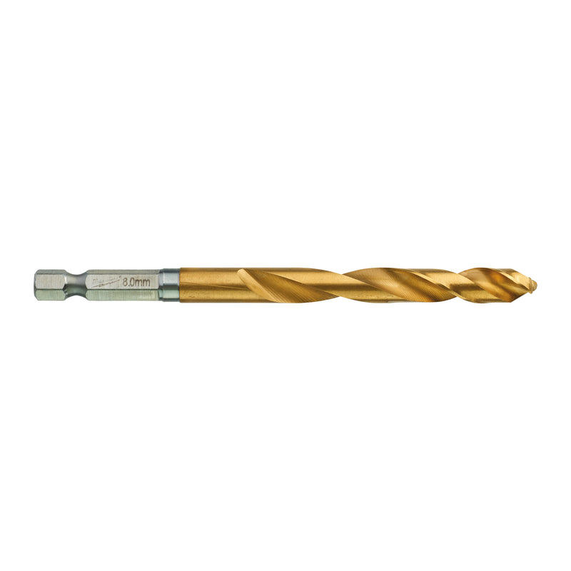 Milwaukee 48894719 Red Hex HSS-G Tin. Shockwave Drill Bit 8 x 111 mm