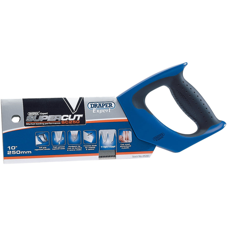 Draper 49281 Supercut® Soft Grip Hardpoint Tenon Saw, 250mm/10", 11tpi/12ppi