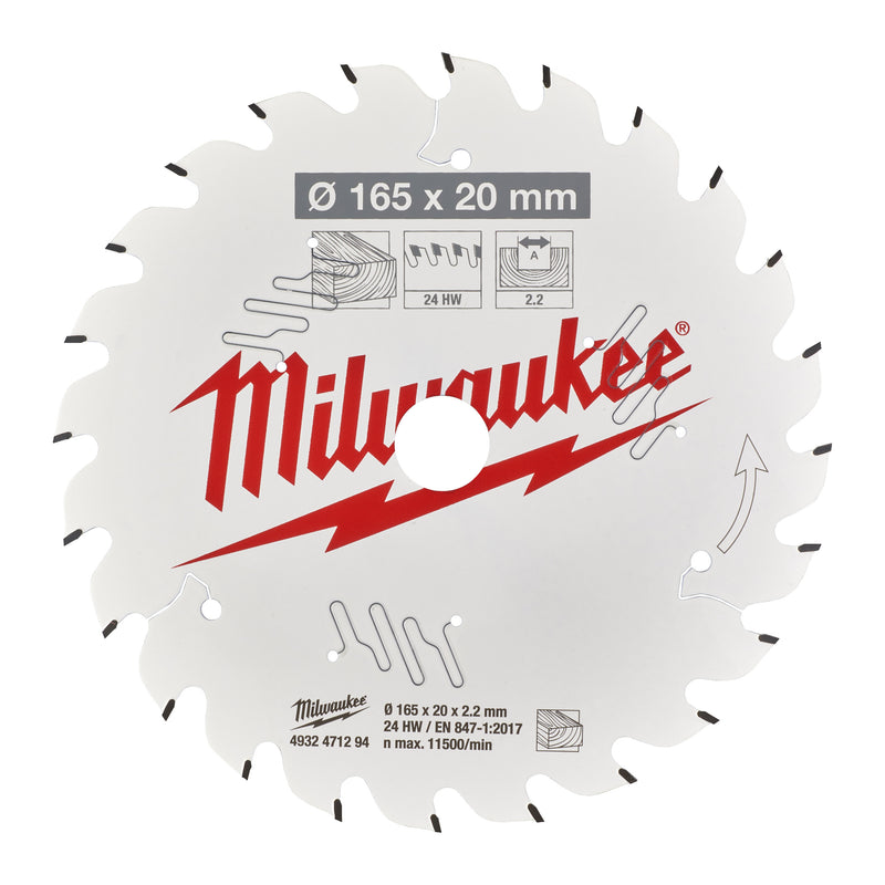 Milwaukee 4932471294 Circular Saw blade P W 165X20X2.2X24ATB-1pc