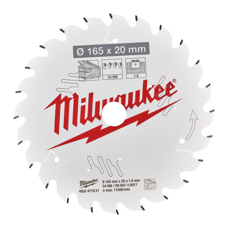 Milwaukee 4932471931 Circular Saw blade P W 165x20x1.6x24ATB-1pc