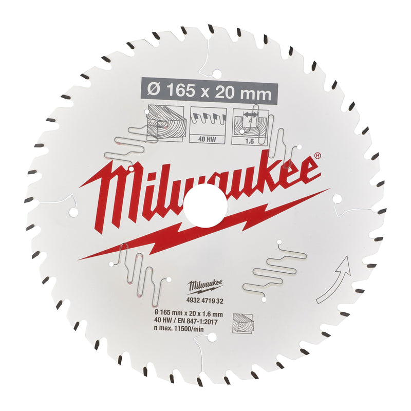 Milwaukee 4932471932 Circular Saw blade P W 165x20x1.6x40ATB-1pc