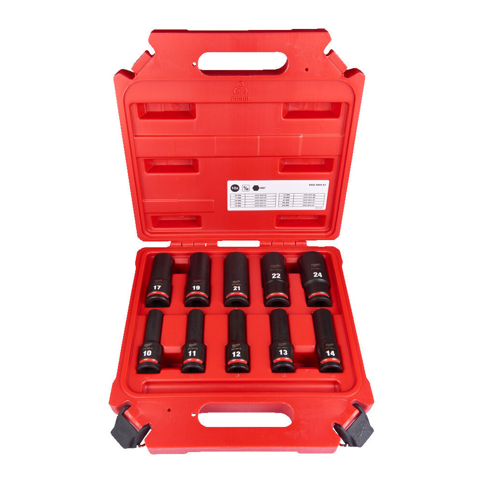 Milwaukee 4932480457 1/2" Impact Socket Set Deep 10 Piece