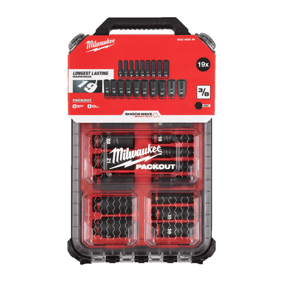 Milwaukee 4932480946 3/8" PACKOUT IMPACT SOCKET SET - 19 PC