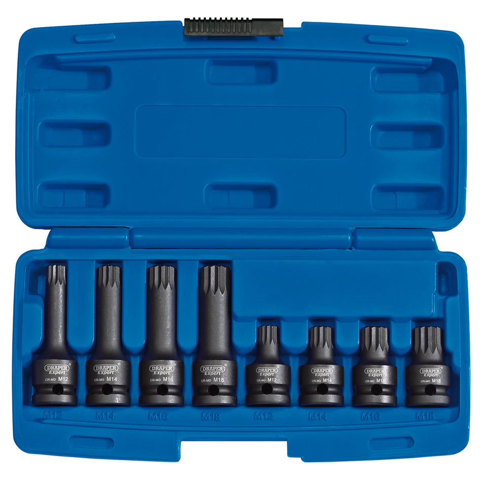 Draper 49460 Tamper Proof Impact Spline Set, 1/2" Sq. Dr. (8 Piece)
