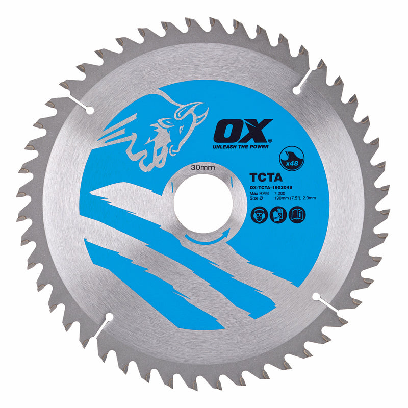 OX Tools OX-TCTA-1903048 Alu/Plastic/Laminate Cutting Circular Saw Blade 190/30mm, 48 Teeth TCG
