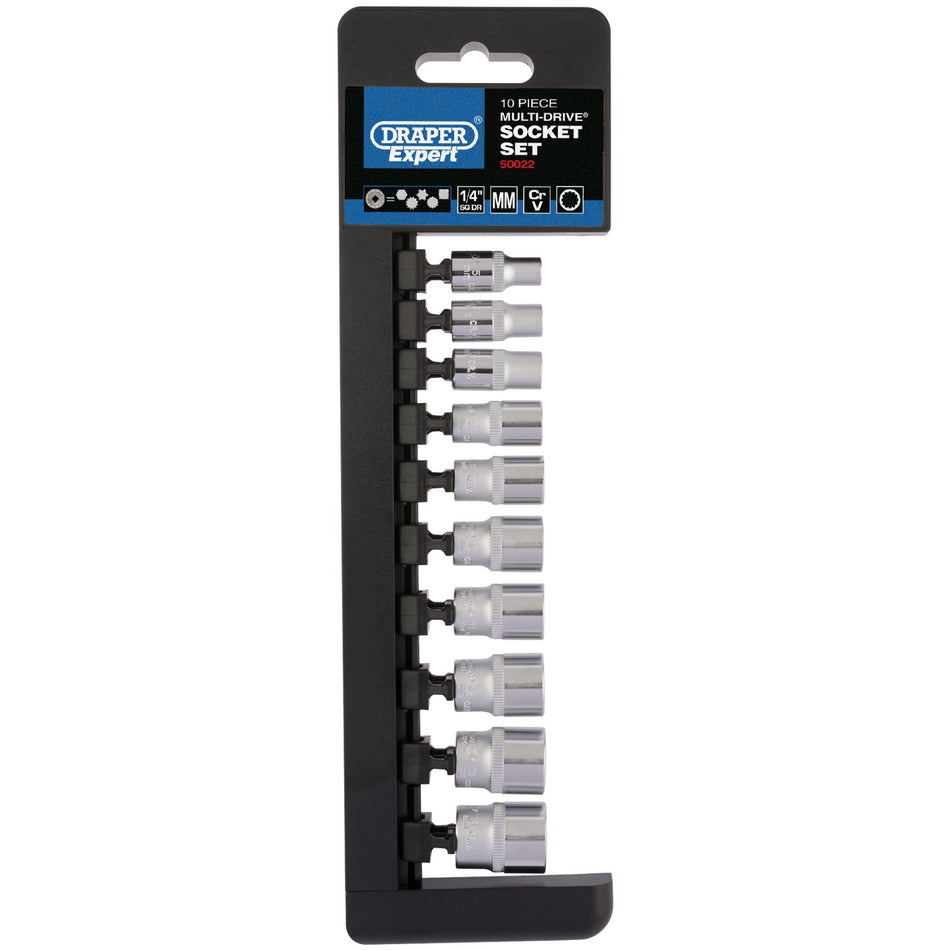 Draper 50022 Multi-Drive® Metric Socket Set, 1/4" Sq. Dr. (10 Piece)