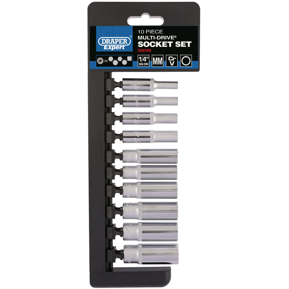 Draper 50048 Multi-Drive® Metric Deep Socket Set, 1/4" Sq. Dr. (10 Piece)