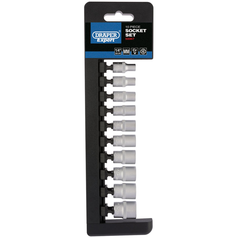 Draper 50067 Metric Socket Set, 1/4" Sq. Dr. (10 Piece)