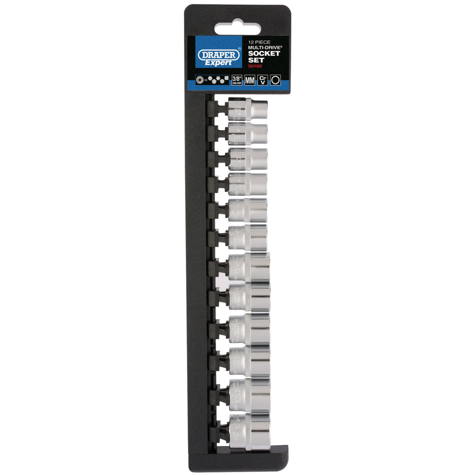 Draper 50160 Multi-Drive® Socket Set, 3/8" Sq. Dr. (12 Piece)