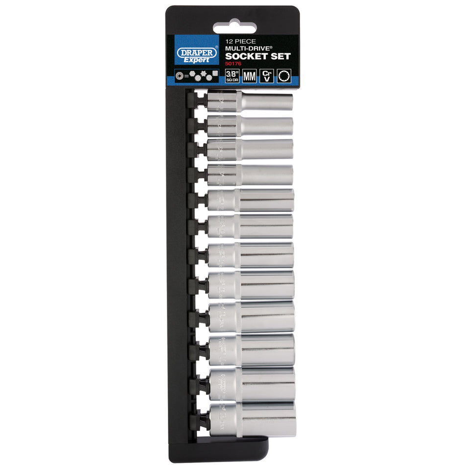 Draper 50176 Multi-Drive® Deep Socket Set, 3/8" Sq. Dr. (12 Piece)