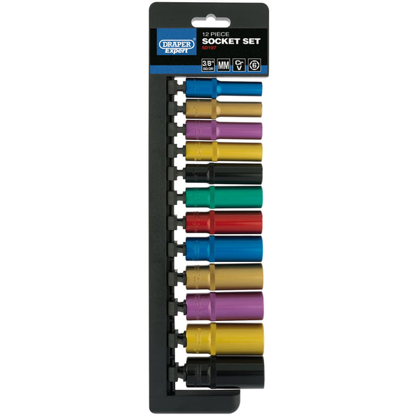 Draper 50197 Metric Coloured Deep Socket Set, 3/8" Sq. Dr. (12 Piece)