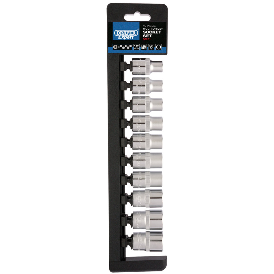 Draper 50201 Multi-Drive® Socket Set, 1/2" Sq. Dr. (10 Piece)