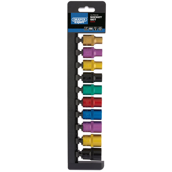Draper 50493 Metric Coloured Socket Set, 1/2" Sq. Dr. (10 Piece)