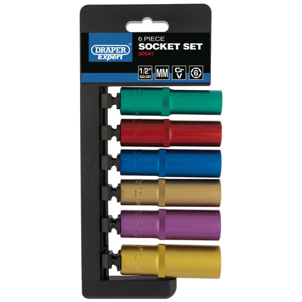 Draper 50541 Metric Coloured Deep Socket Set, 1/2" Sq. Dr. (6 Piece)
