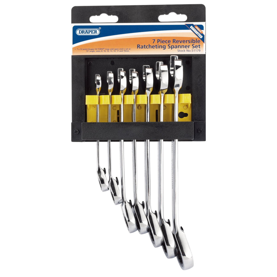 Draper 51179 Draper HI-TORQ® Metric Reversible Ratcheting Combination Spanner Set (7 Piece)