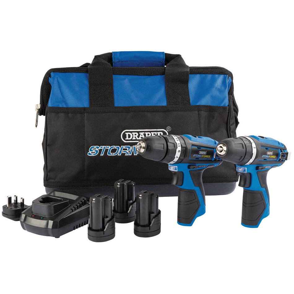 Draper 52031 Draper Storm Force® 10.8V Power Interchange Combi Drill and Rotary Drill Twin Kit, 3 x 1.5Ah Batteries, 1 x Charger, 1 x Bag