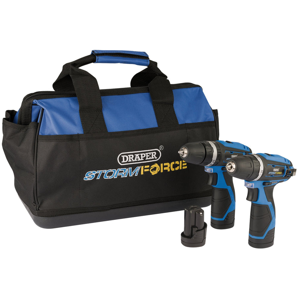 Draper 52031 Draper Storm Force® 10.8V Power Interchange Combi Drill and Rotary Drill Twin Kit, 3 x 1.5Ah Batteries, 1 x Charger, 1 x Bag