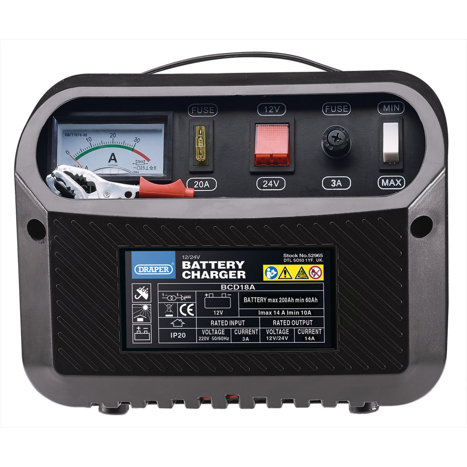 Draper 52965 12/24V Battery Charger, 10 - 14A
