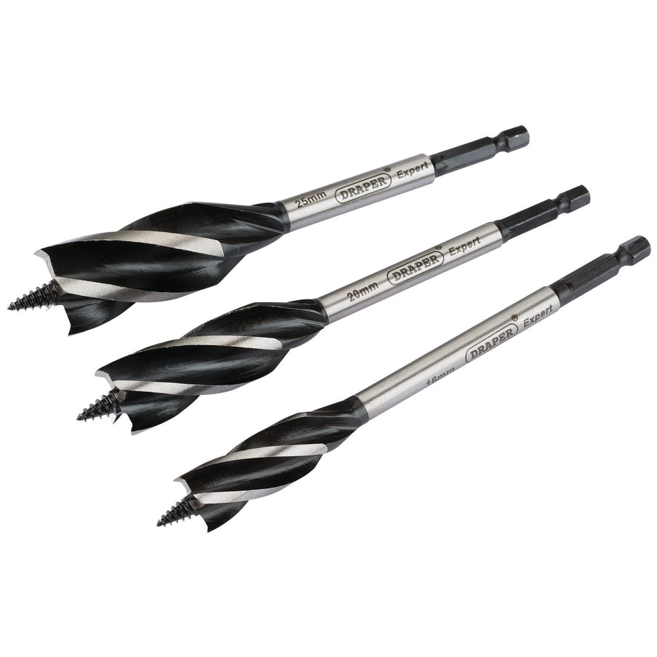 Draper 54634 4 Fluted Auger Bit Set, 165mm (3 Piece)