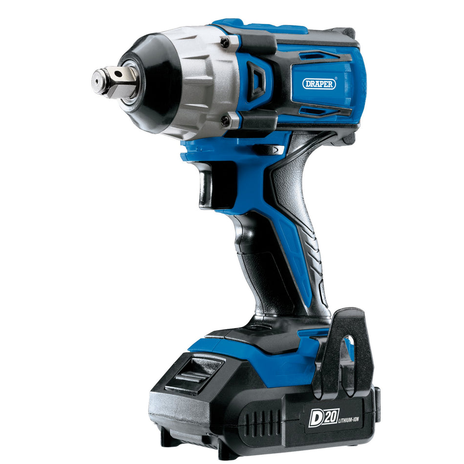Draper 55343 D20 20V Brushless Impact Wrench, 1/2" Sq. Dr., 250Nm, 2 x 2.0Ah Batteries, 1 x Charger