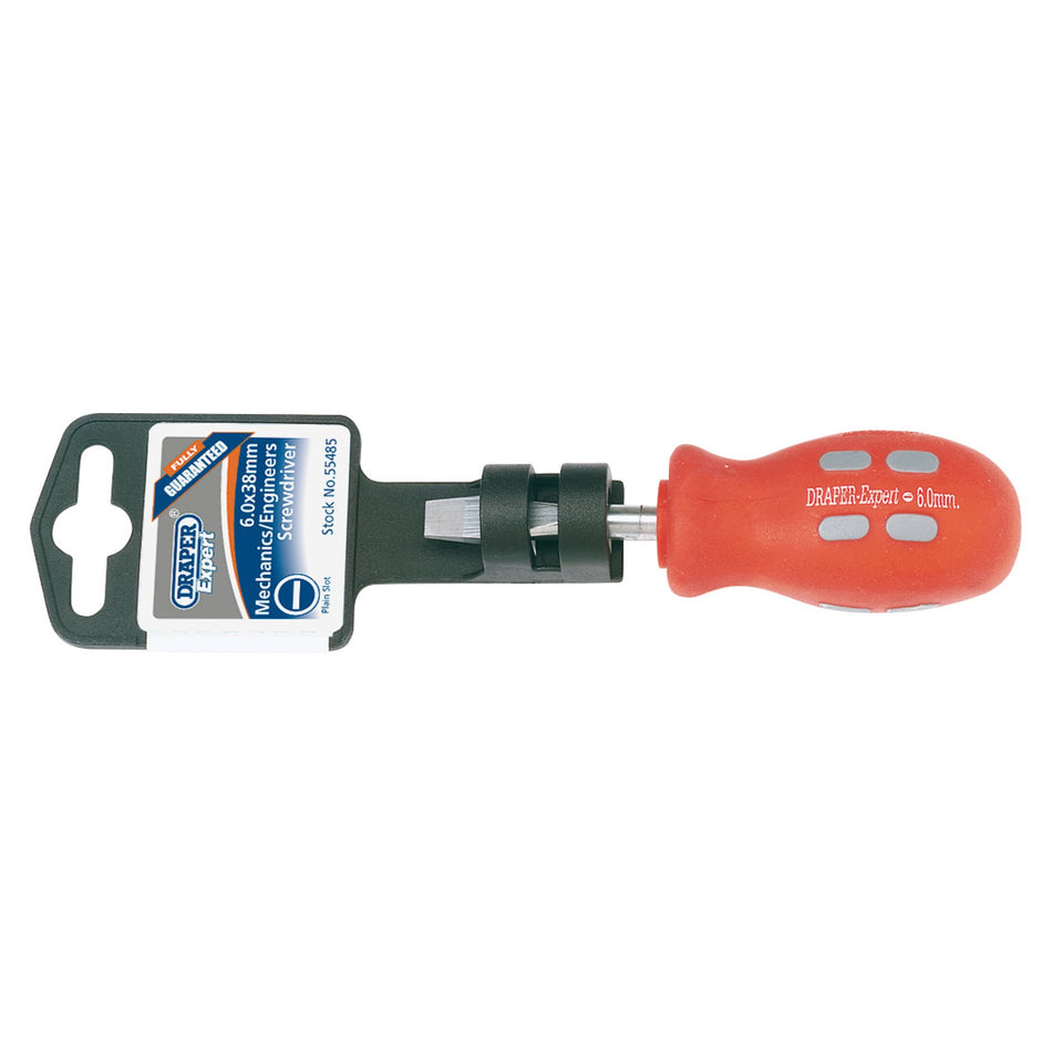 Draper 55485 Plain Slot Flared Tip Mechanic's Screwdriver, 6 x 38mm