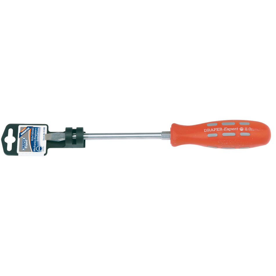 Draper 55488 Plain Slot Flared Tip Mechanic's Screwdriver, 8 x 150mm