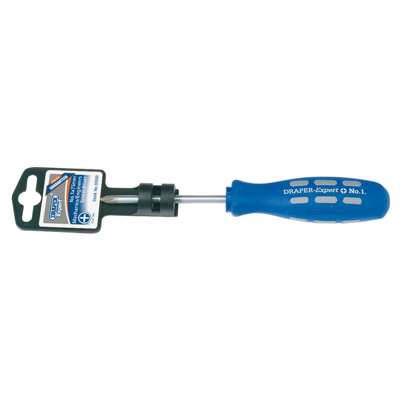 Draper 55500 Draper Expert Cross Slot Mechanic's Screwdriver, No.1 x 75mm